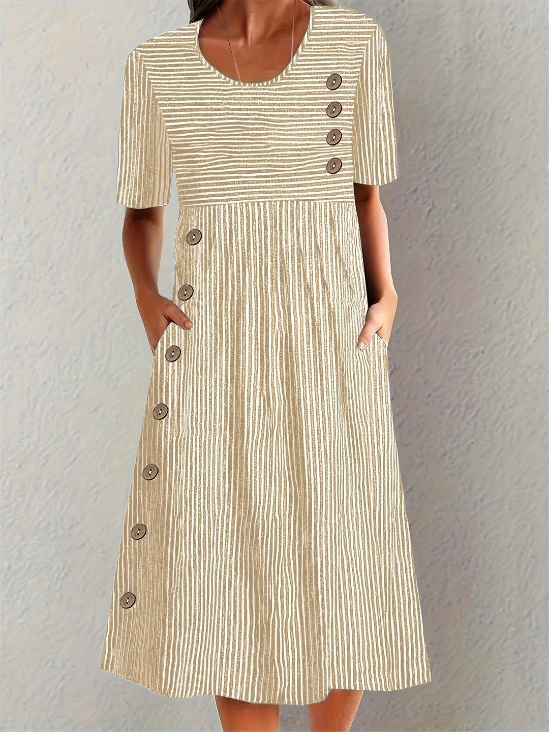 Kay – Striped Button-Detail Midi Dress