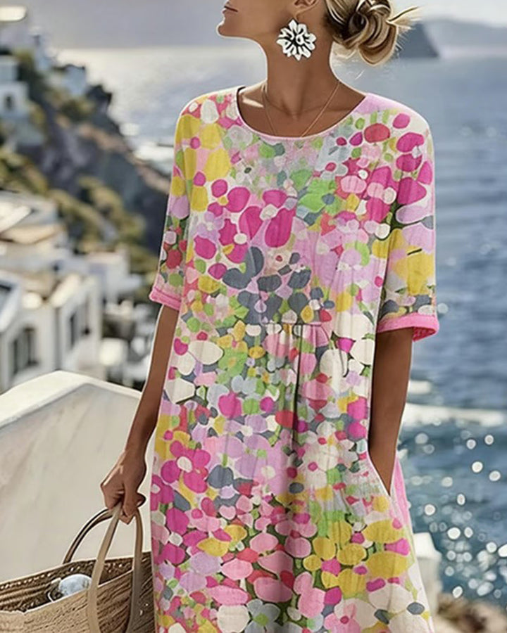 Jennifer – Abstract Floral Print Midi Dress