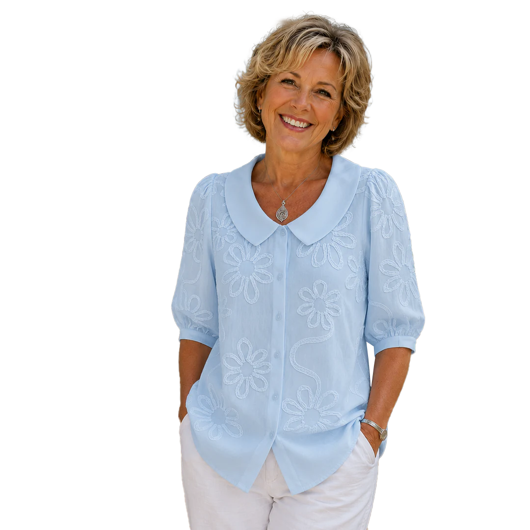 Victoria – Embroidered Floral Peter Pan Collar Blouse