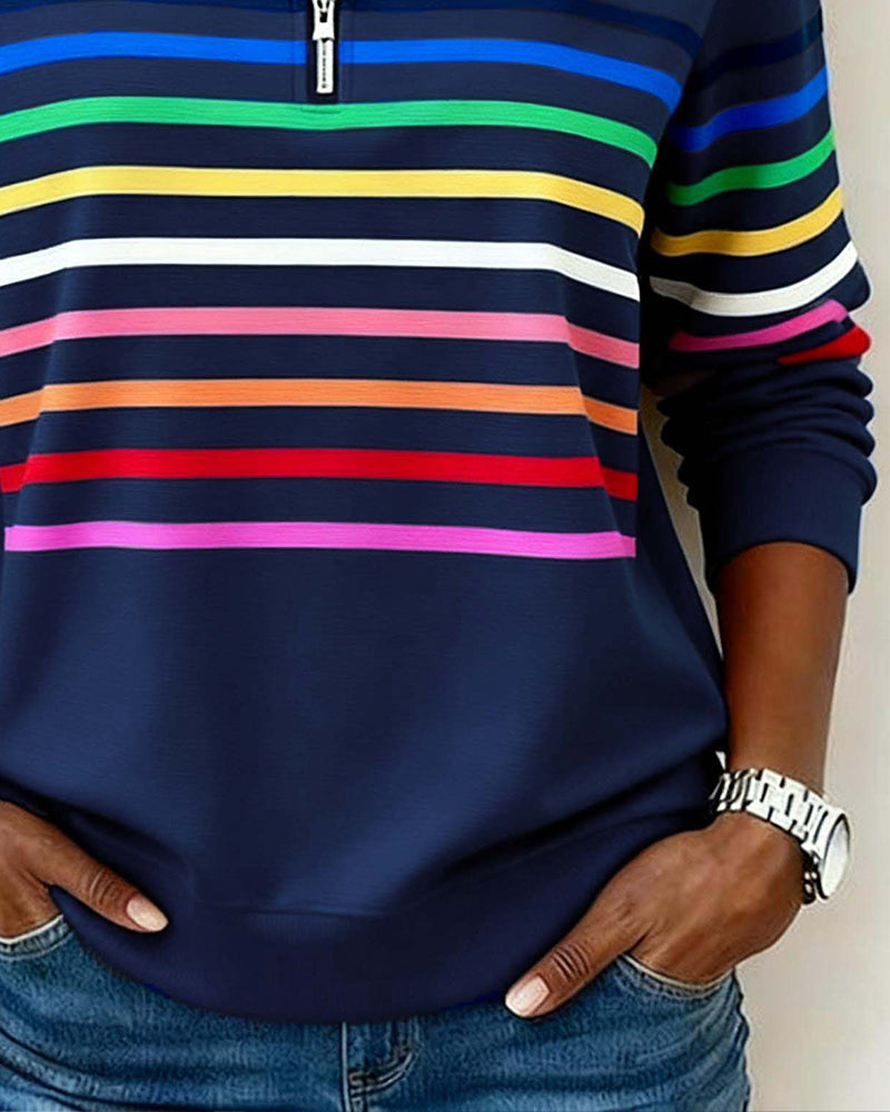 Dianne – Striped Quarter-Zip Casual Sweatshirt