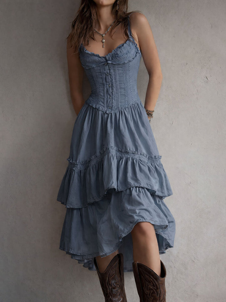 Naomi – Boho Corset Tiered Midi Dress
