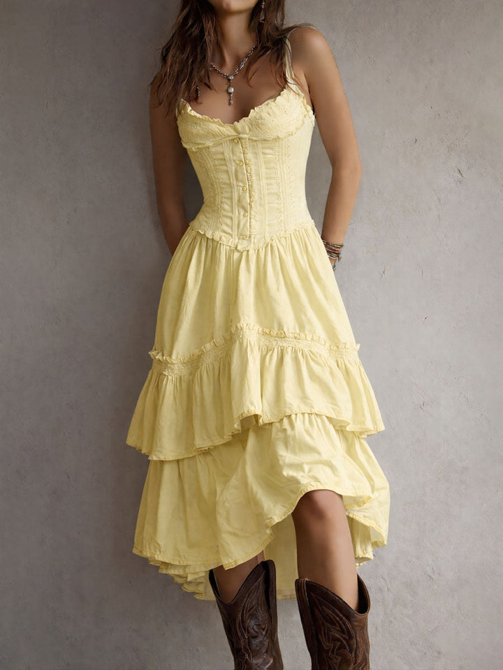 Naomi – Boho Corset Tiered Midi Dress