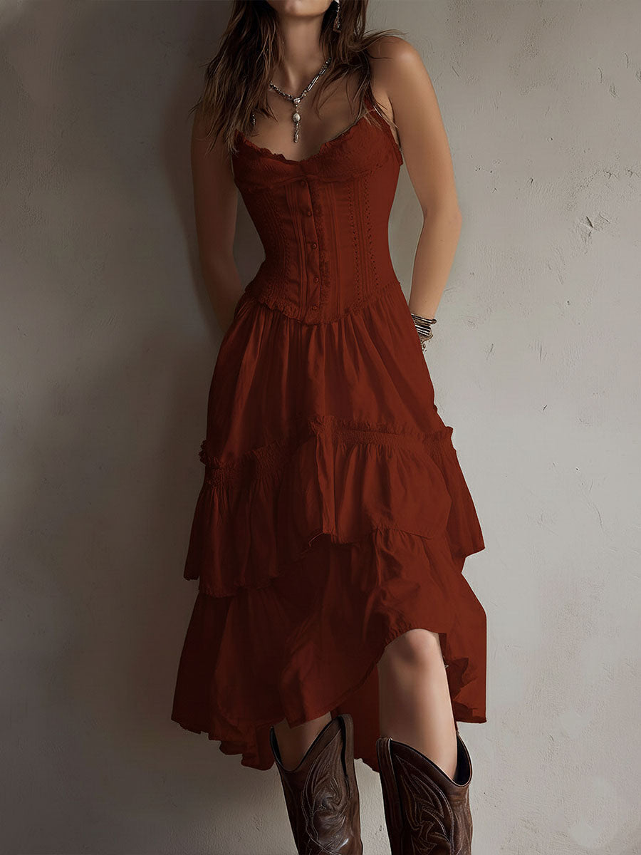 Naomi – Boho Corset Tiered Midi Dress