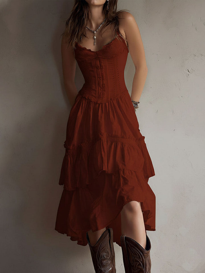 Naomi – Boho Corset Tiered Midi Dress