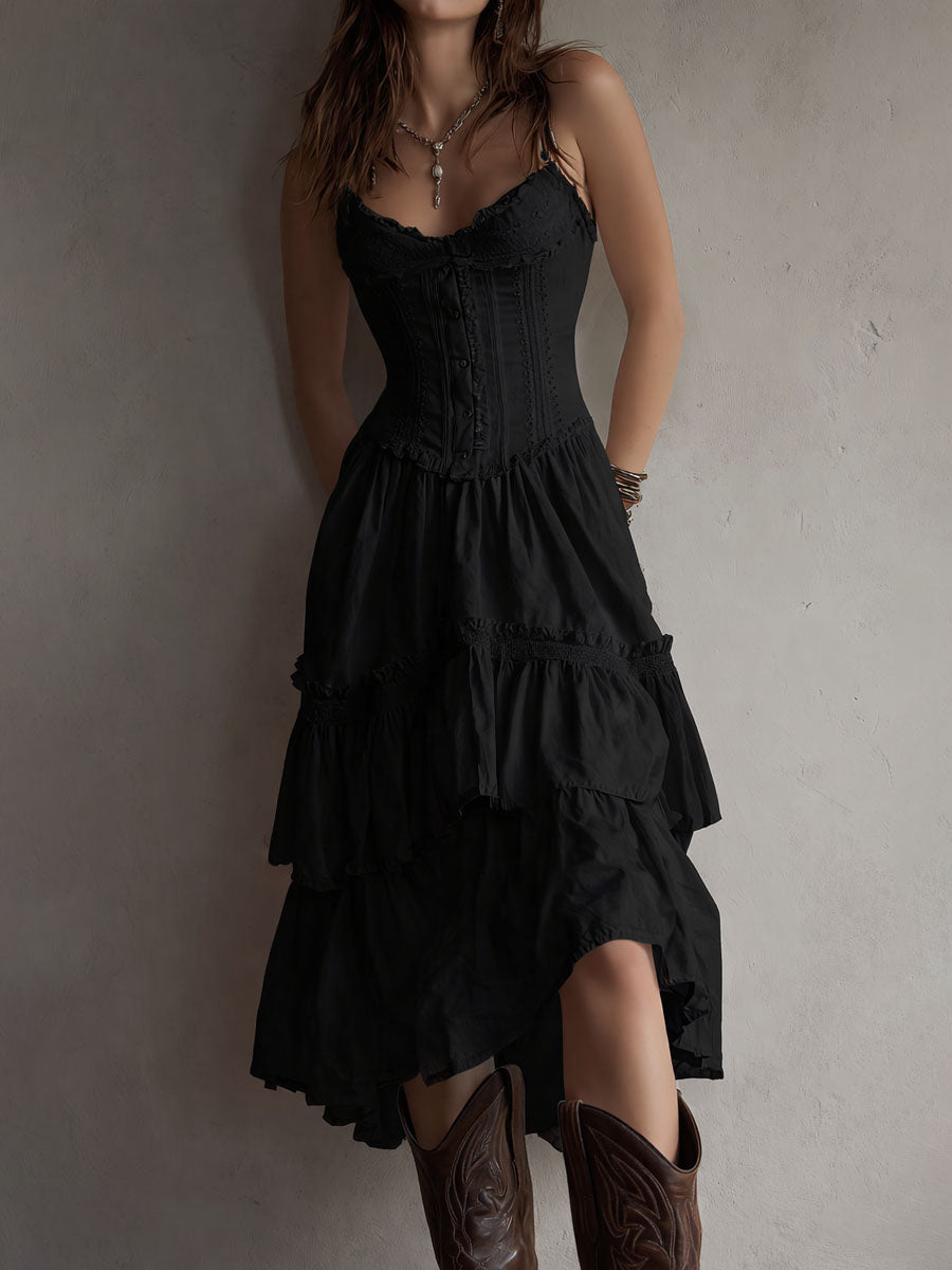 Naomi – Boho Corset Tiered Midi Dress
