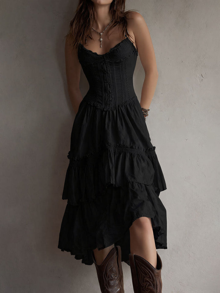 Naomi – Boho Corset Tiered Midi Dress