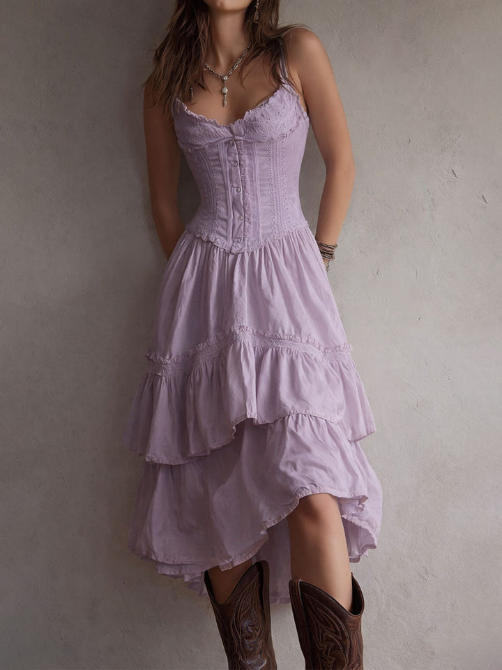 Naomi – Boho Corset Tiered Midi Dress