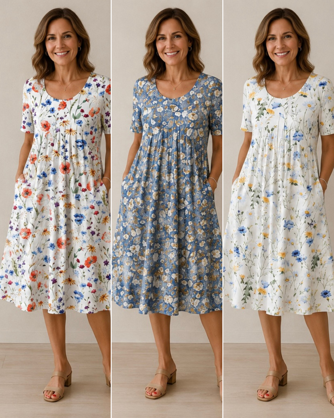 Anne – Floral Midi Dress with Pockets