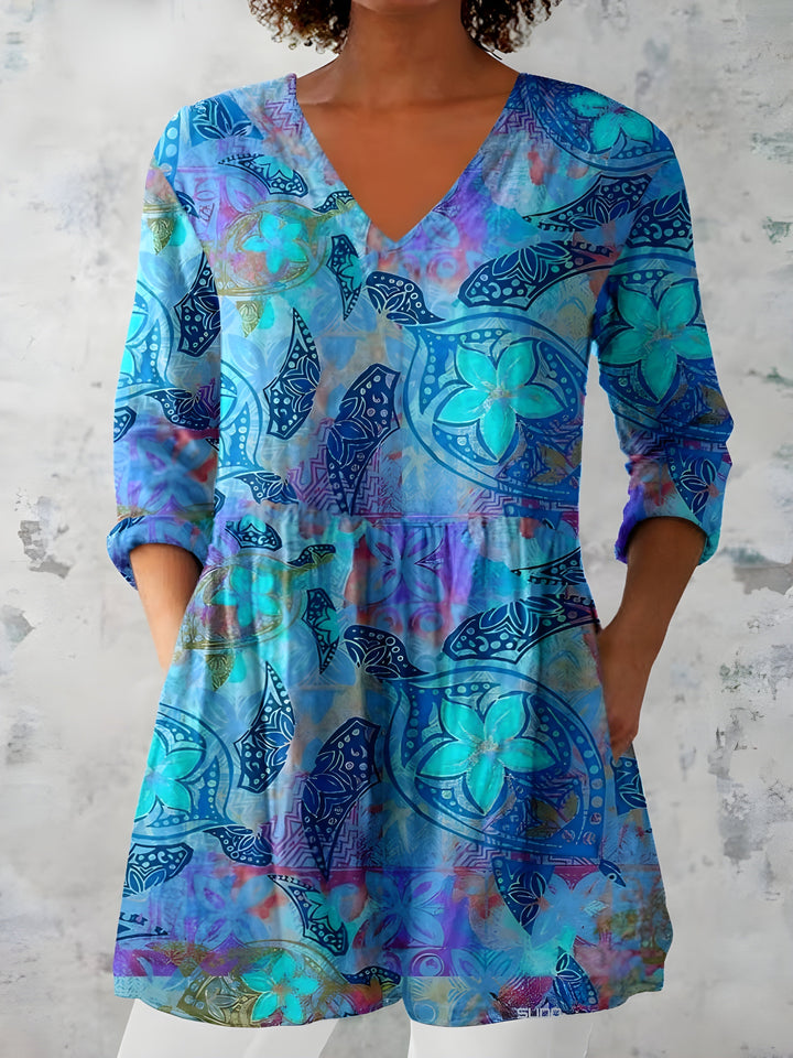 Jodie – Long V-Neck Printed Blouse