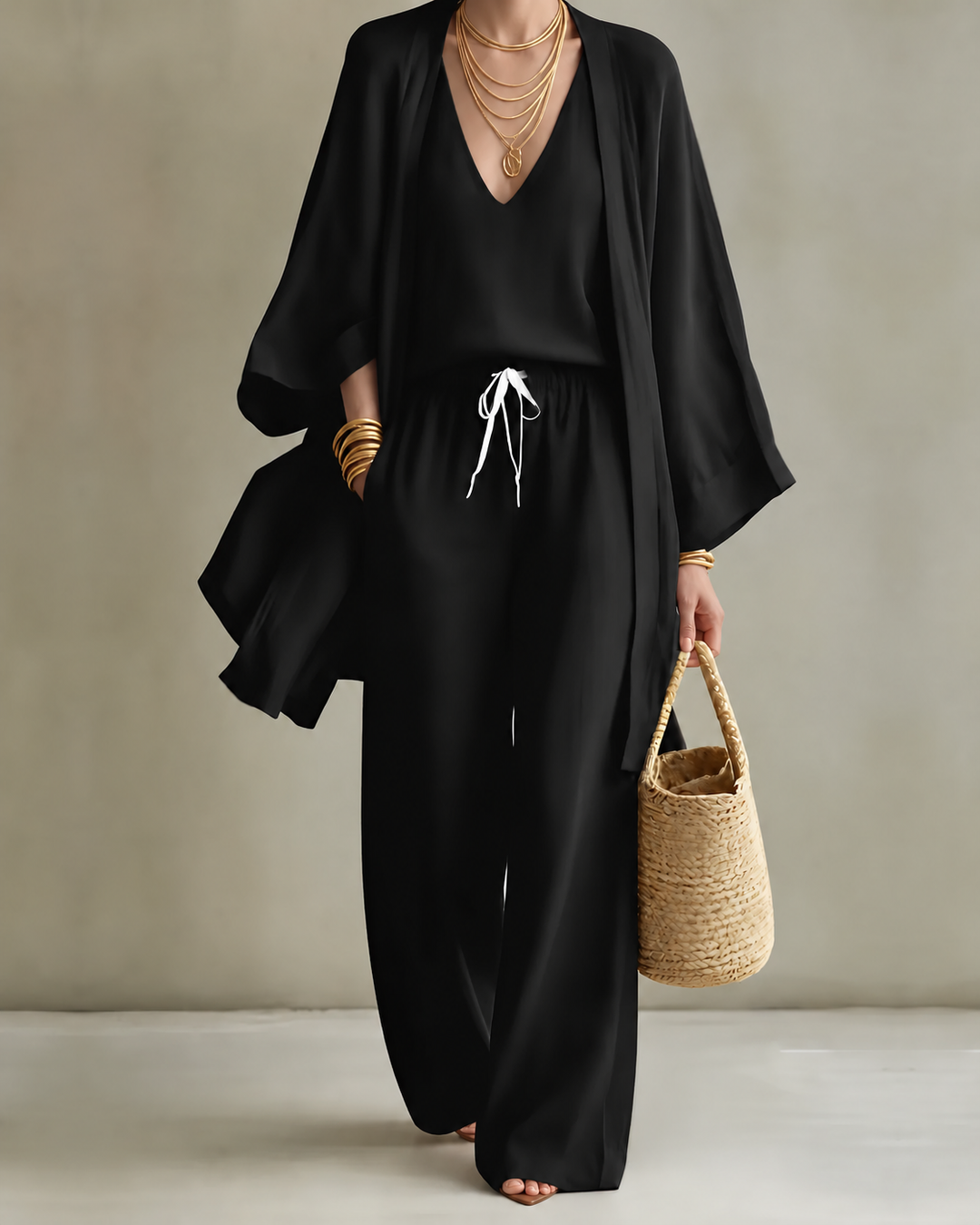 Virginia – Linen-Look Wide-Leg Three-Piece Set