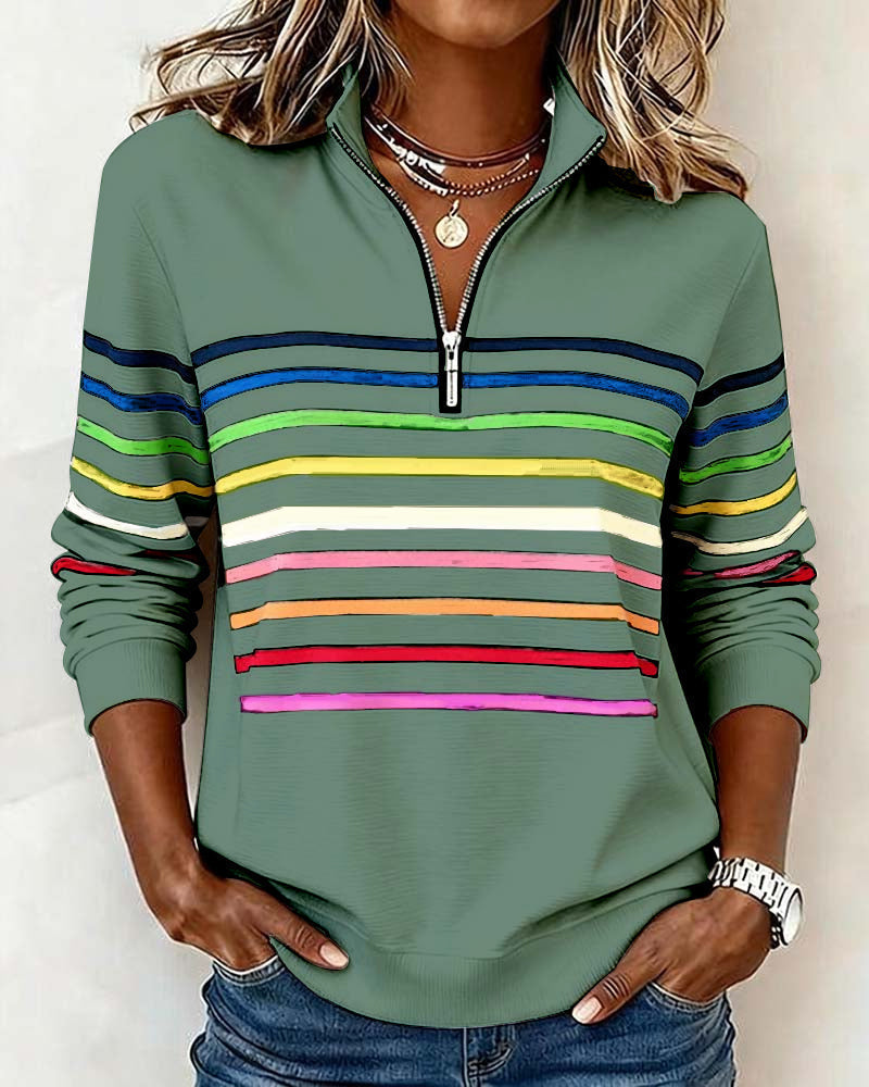 Dianne – Striped Quarter-Zip Casual Sweatshirt