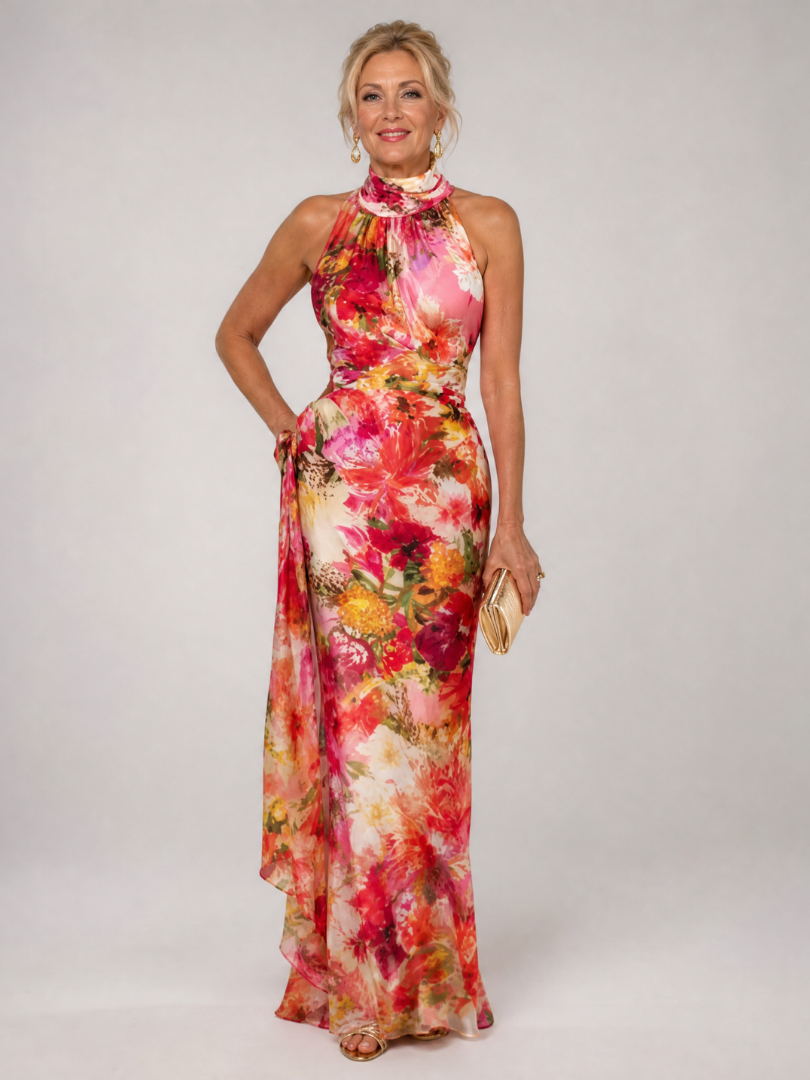 Melanie | Halter Floral Print Maxi Dress