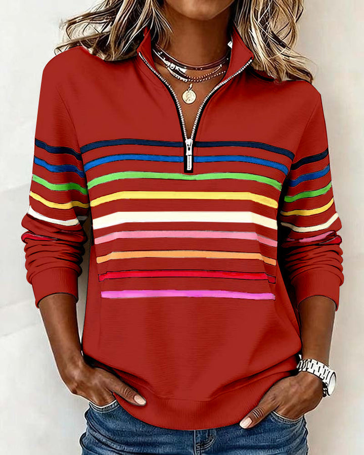Dianne – Striped Quarter-Zip Casual Sweatshirt