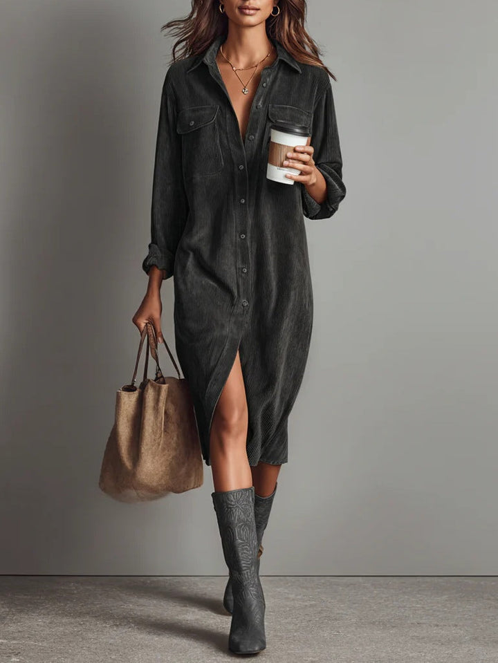 Marion – Corduroy-Look Midi Shirt Dress