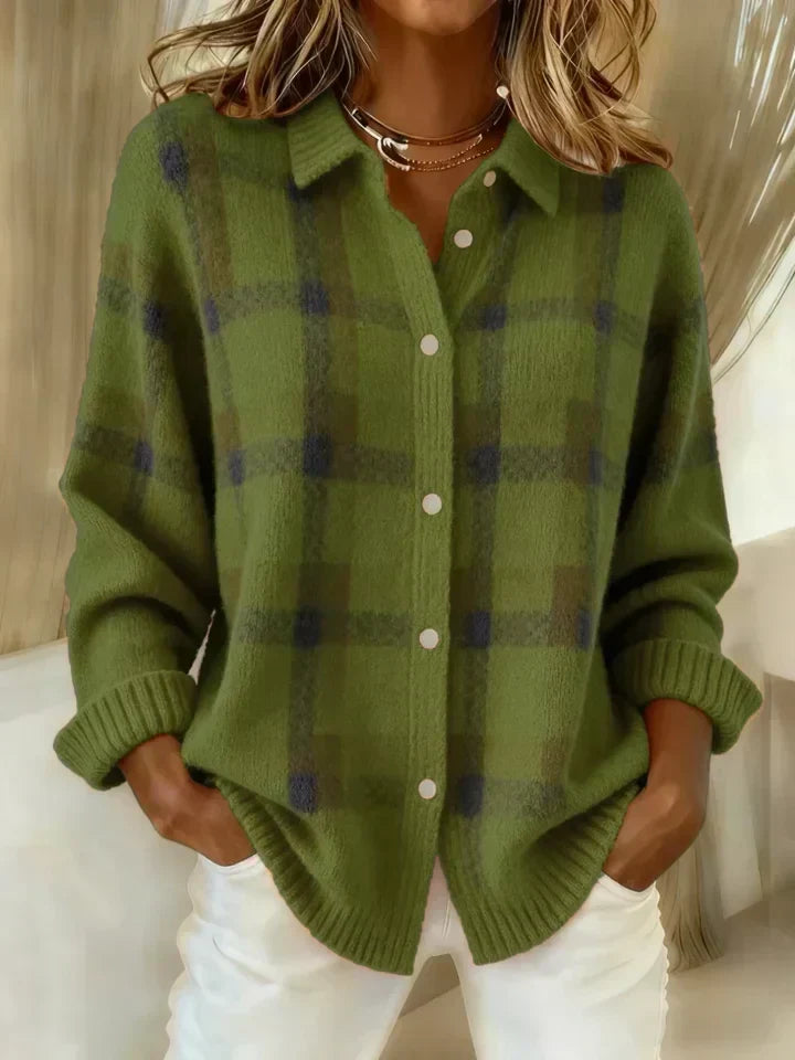Debra – Plaid Knit Button-Up Cardigan