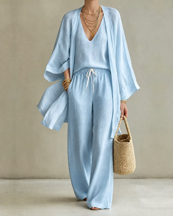 Kim – Linen-Look Wide-Leg Three-Piece Set