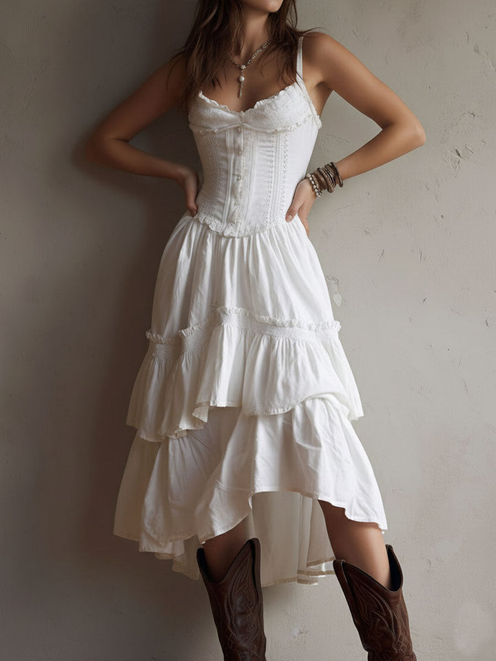 Naomi – Boho Corset Tiered Midi Dress