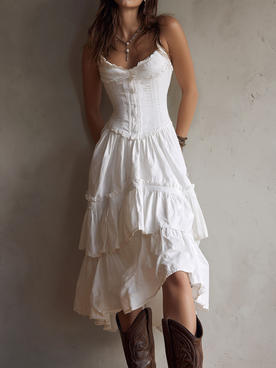 Naomi – Boho Corset Tiered Midi Dress