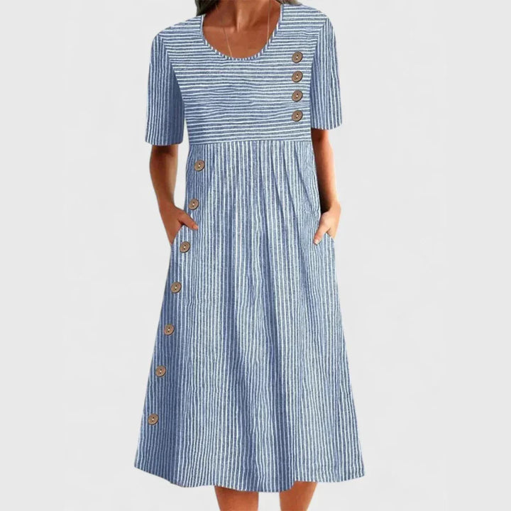 Carol – Striped Button-Detail Midi Dress