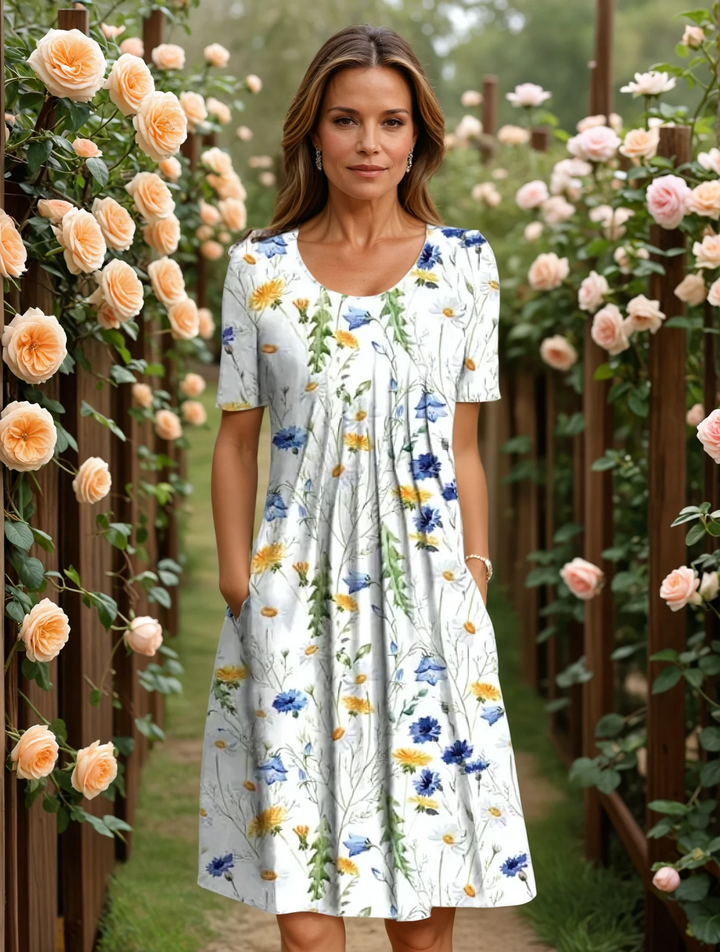 Narelle – Floral Midi Dress with Pockets