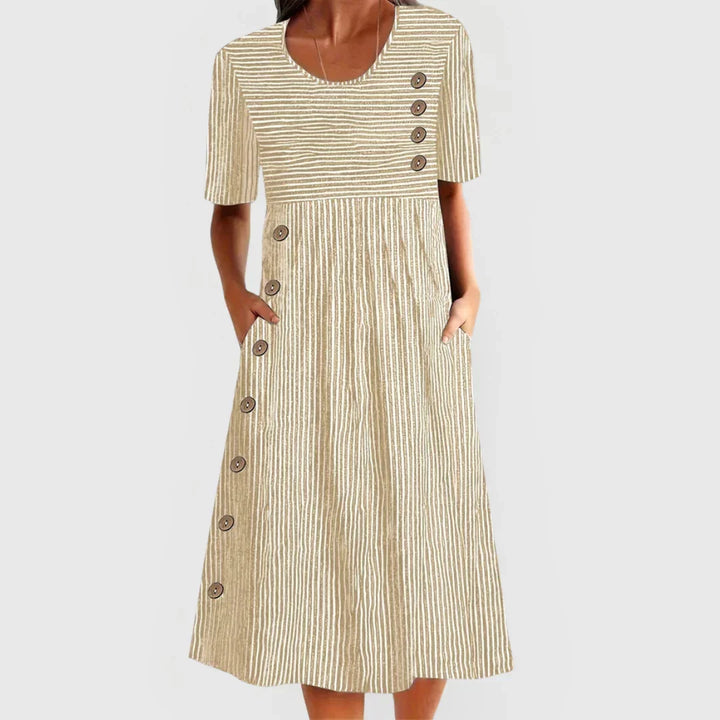 Carol – Striped Button-Detail Midi Dress