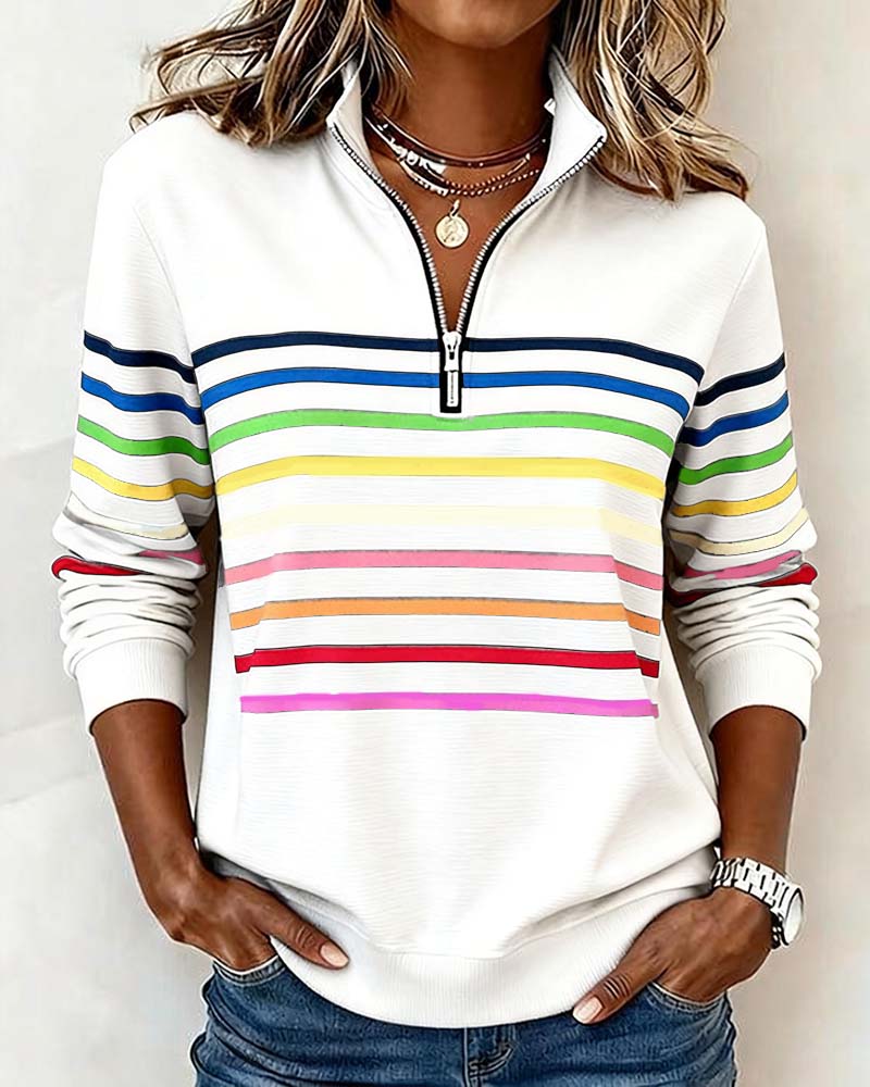 Dianne – Striped Quarter-Zip Casual Sweatshirt