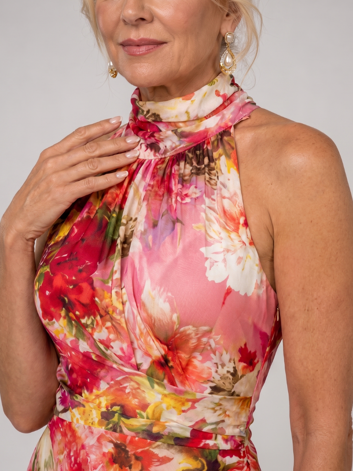 Melanie | Halter Floral Print Maxi Dress