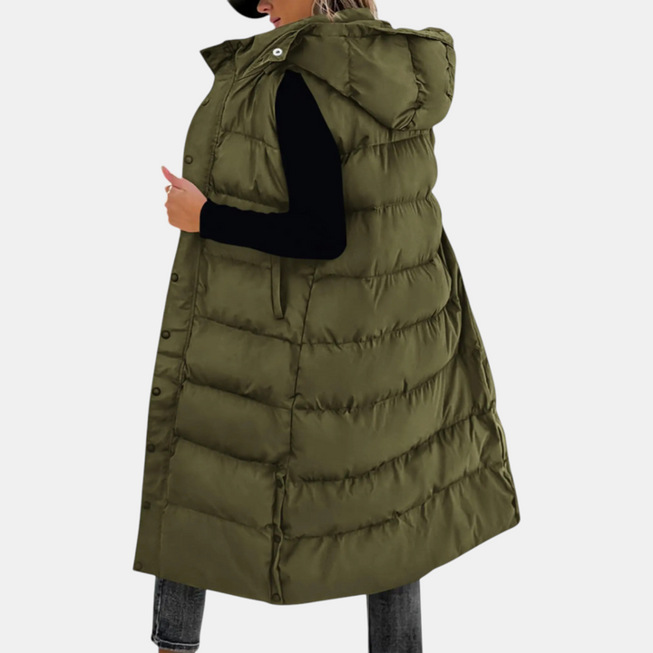 Irene – Long Hooded Quilted Puffer Vest