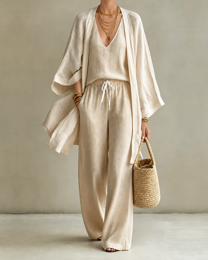 Kim – Linen-Look Wide-Leg Three-Piece Set