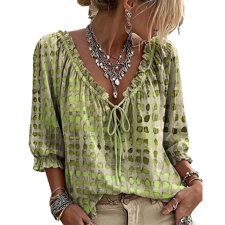 Wendy – Ruffled Tie-Front Printed Blouse