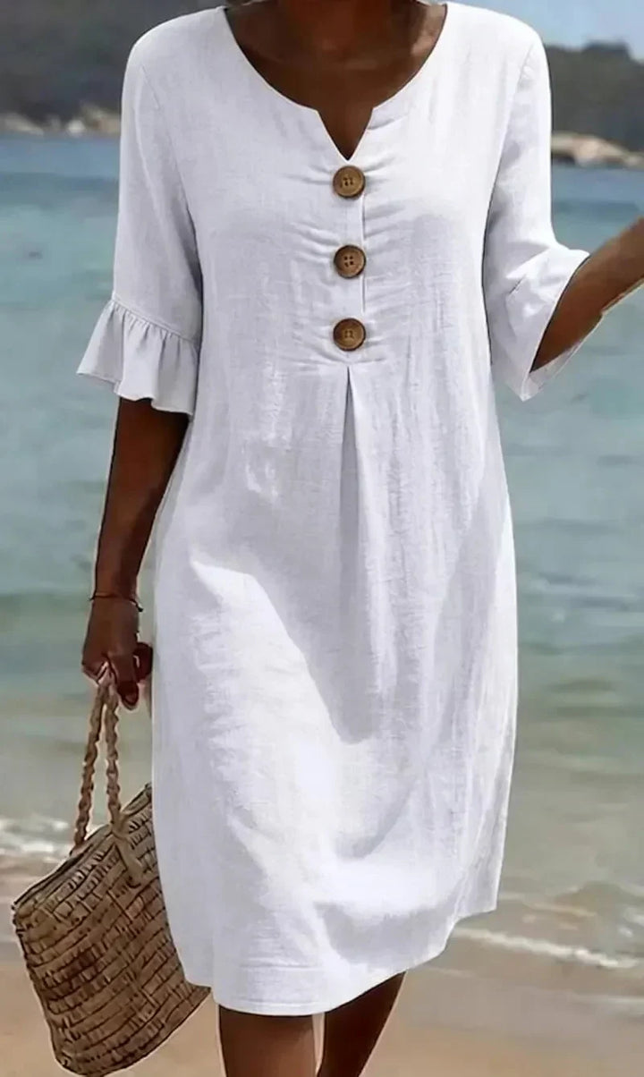 Kara – Relaxed Linen-Look Button Detail Dress
