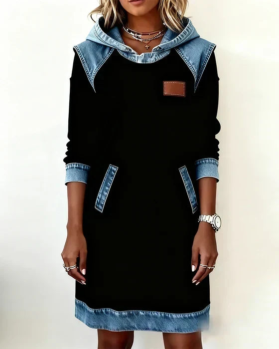 Alexa | Cosy Contrast Hooded Dress