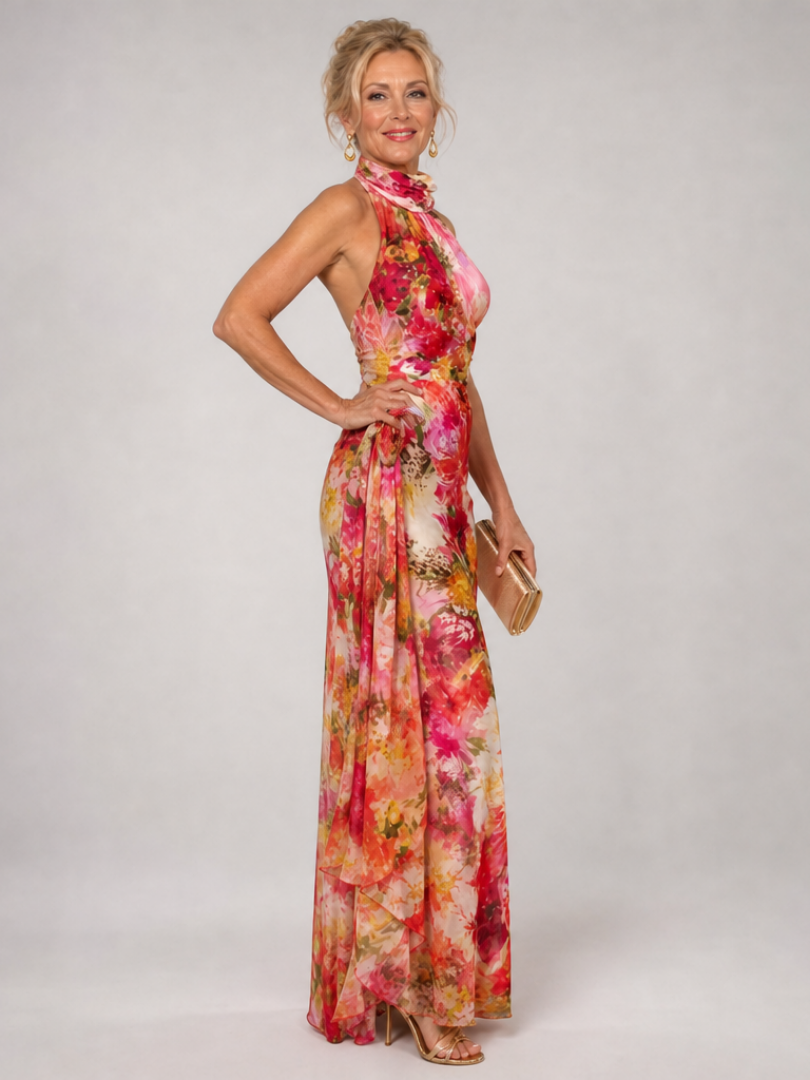 Melanie | Halter Floral Print Maxi Dress