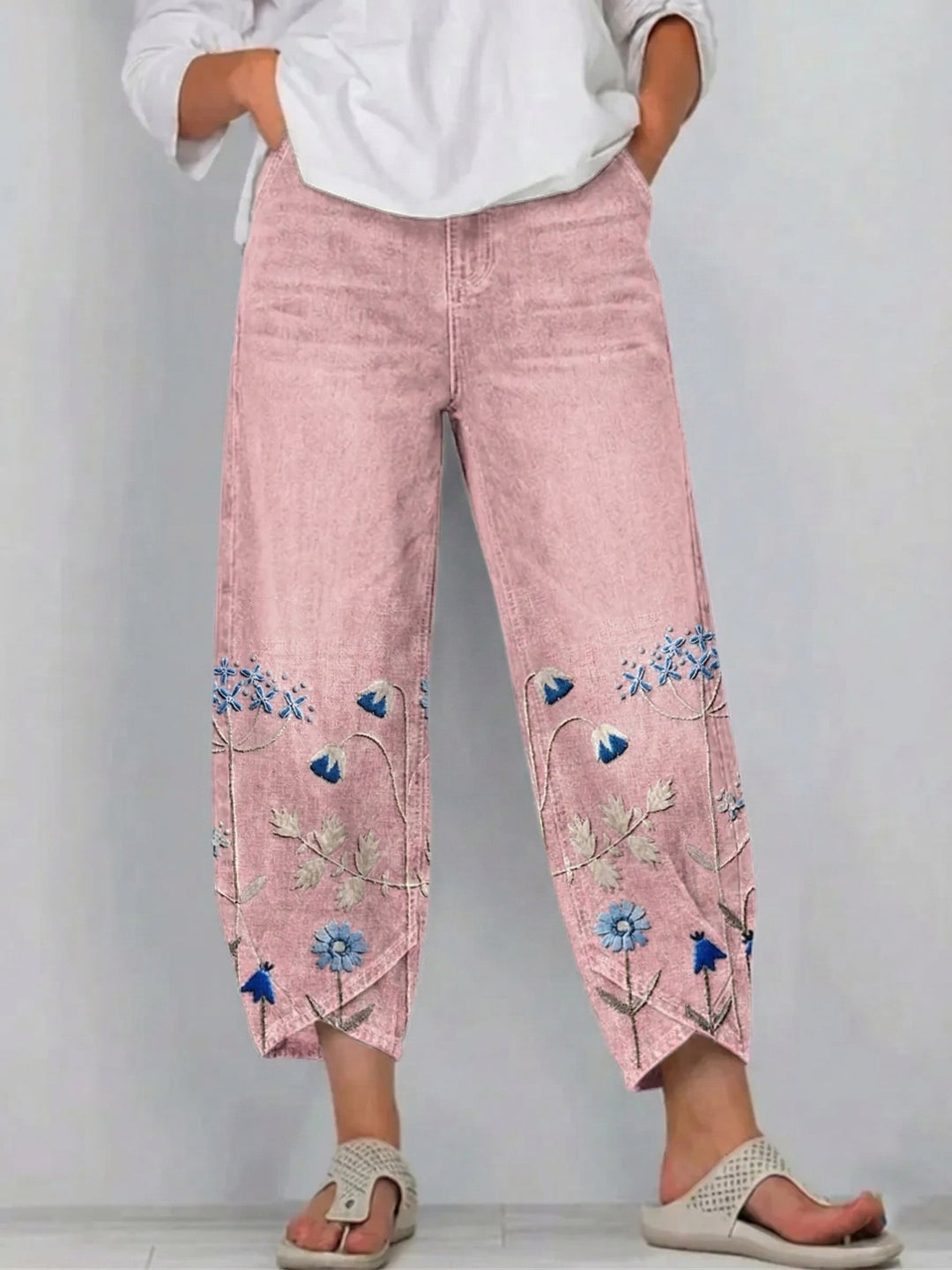 Rhonda – Floral Embroidered Casual Pants