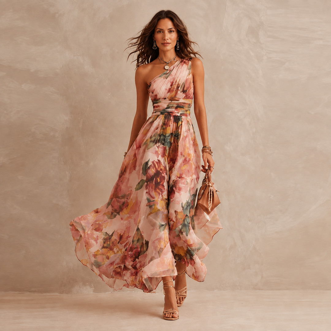 Rosemary – One-Shoulder Floral Maxi Dress