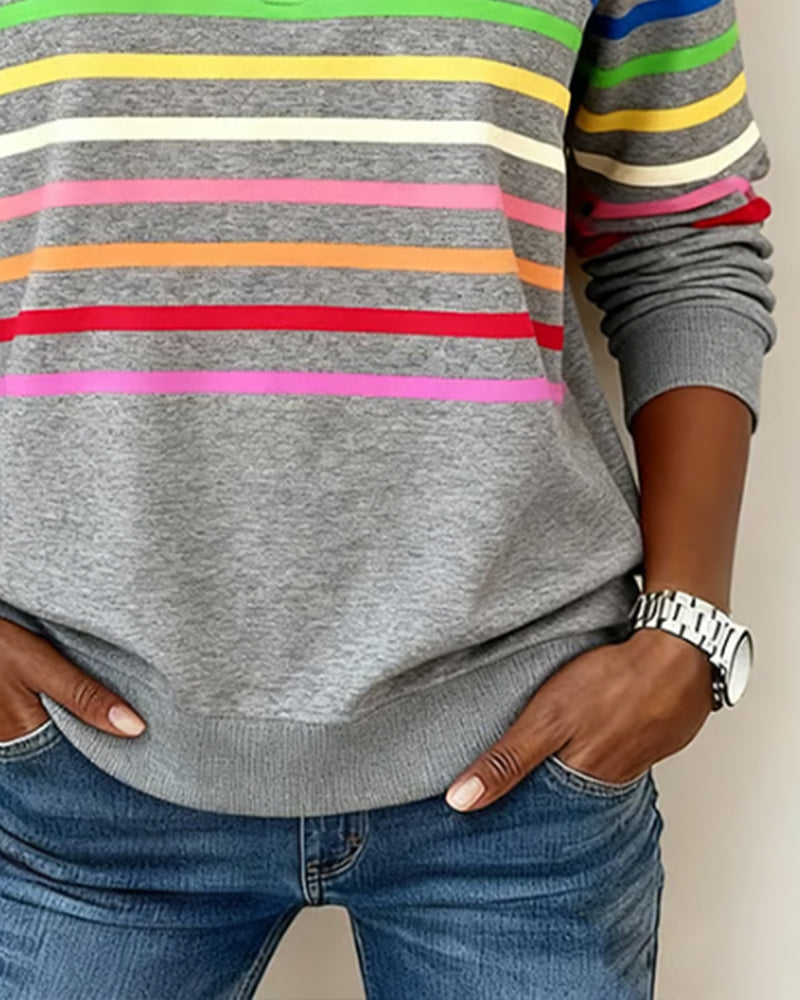 Dianne – Striped Quarter-Zip Casual Sweatshirt