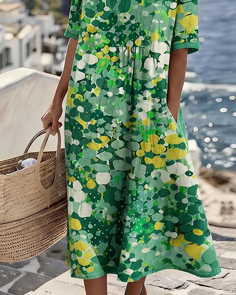 Jennifer – Abstract Floral Print Midi Dress