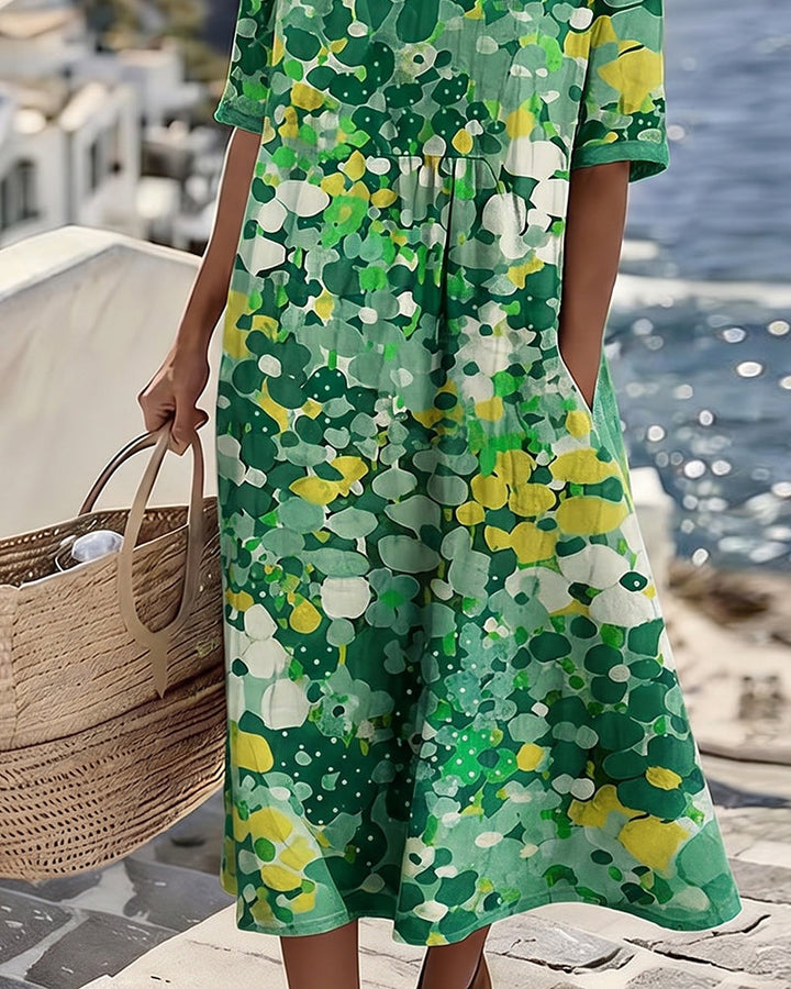 Jennifer – Abstract Floral Print Midi Dress
