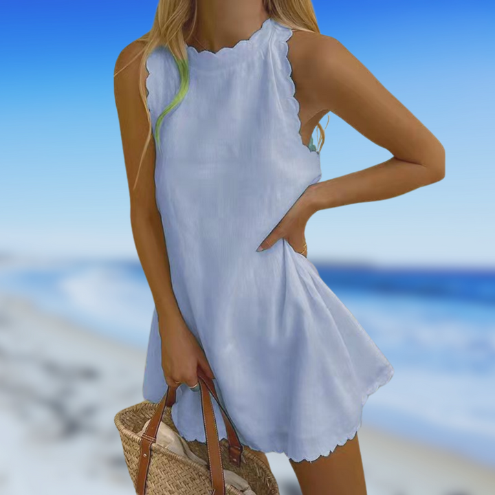 Suzanne – Scallop-Trim Linen-Look Mini Dress