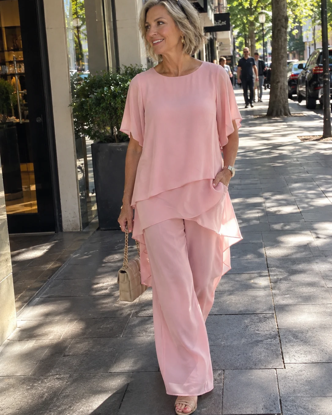 Nicole – Tiered Tunic and Wide-Leg Pants Set