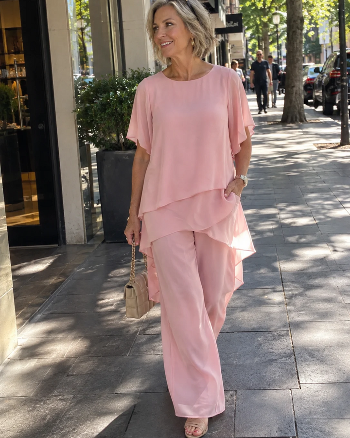 Nicole – Tiered Tunic and Wide-Leg Pants Set