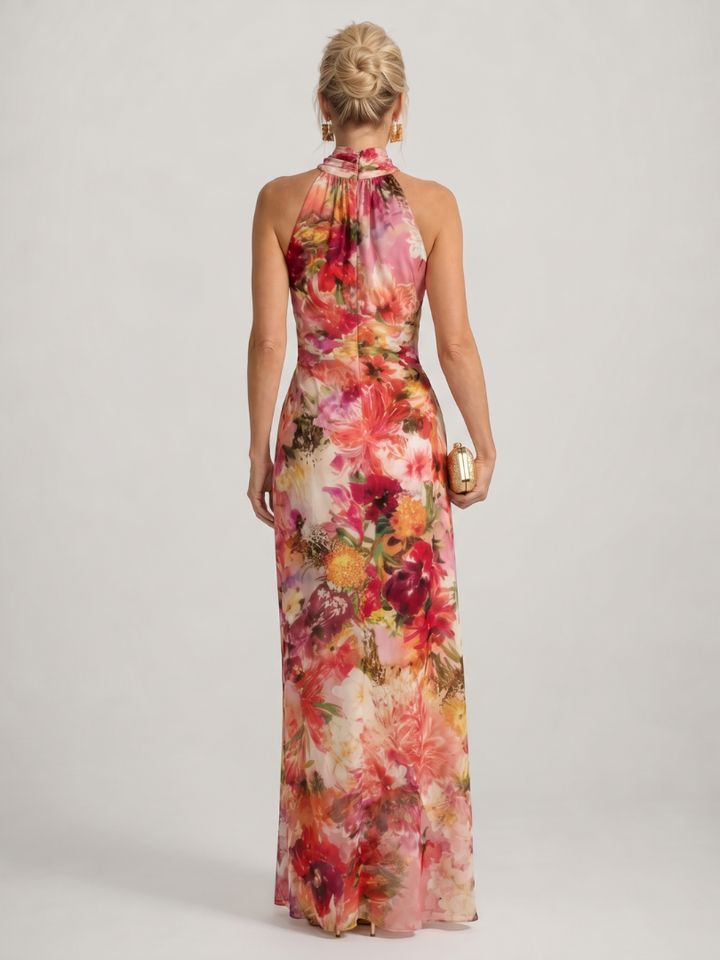 Melanie | Halter Floral Print Maxi Dress
