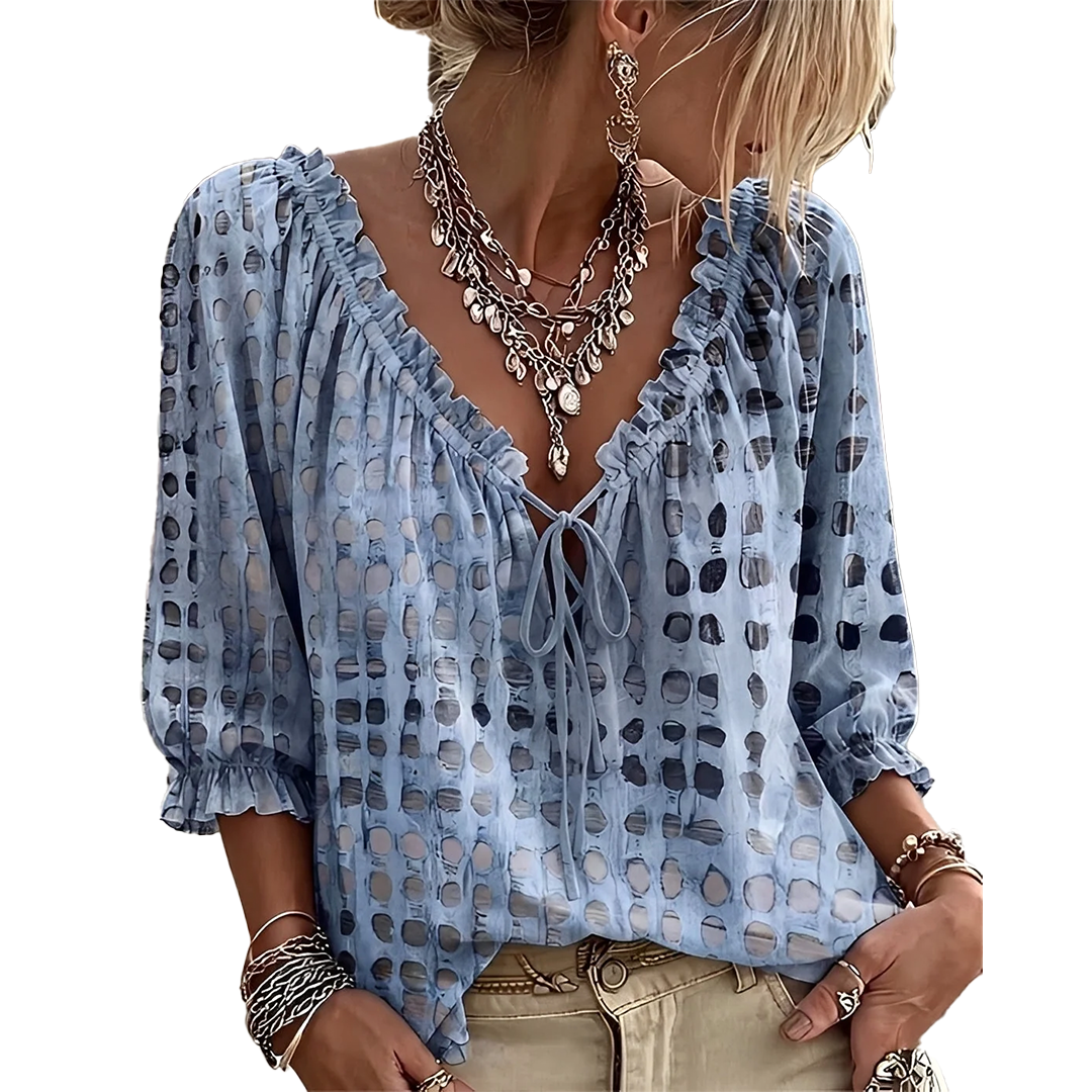 Wendy – Ruffled Tie-Front Printed Blouse