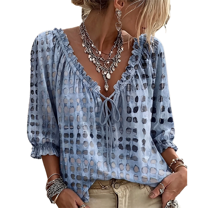 Wendy – Ruffled Tie-Front Printed Blouse