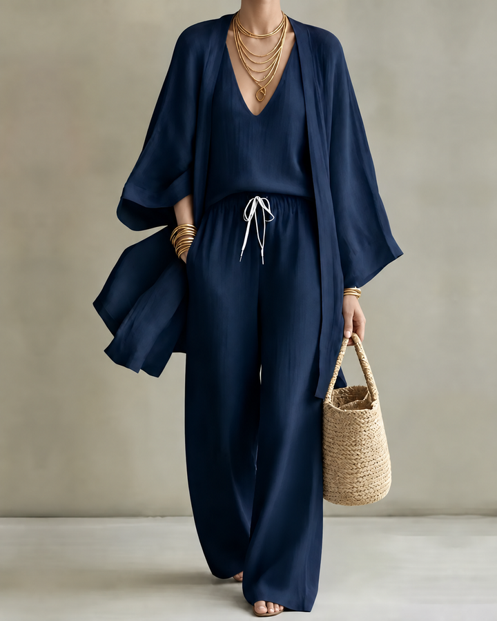 Virginia – Linen-Look Wide-Leg Three-Piece Set