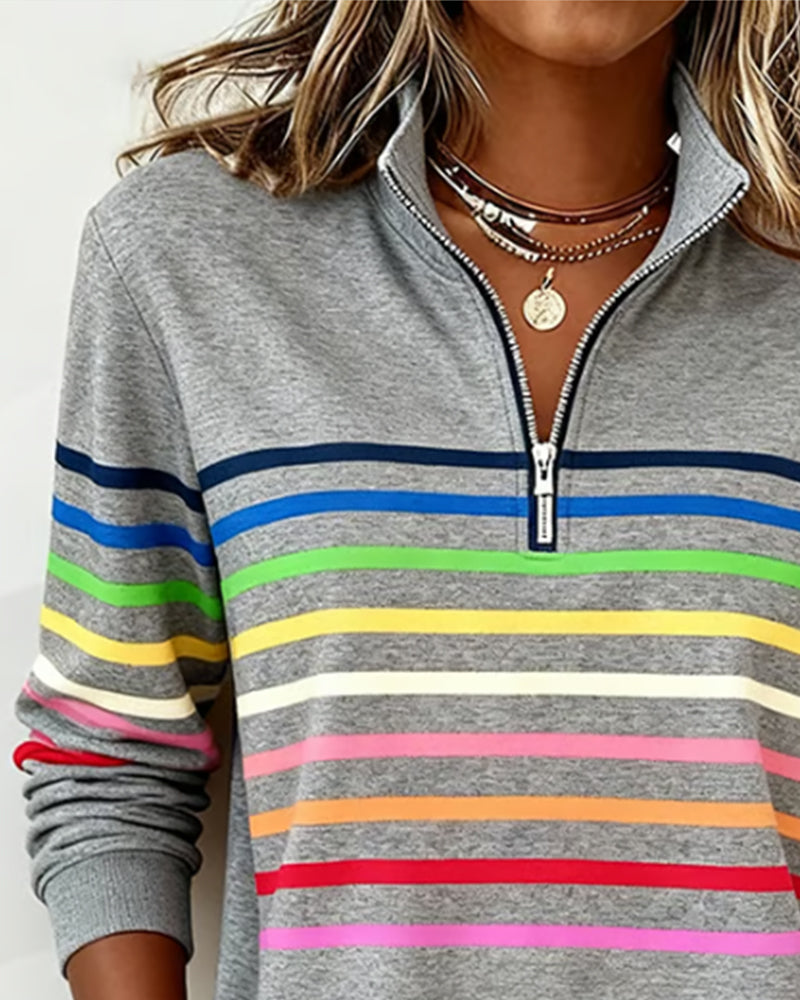 Dianne – Striped Quarter-Zip Casual Sweatshirt