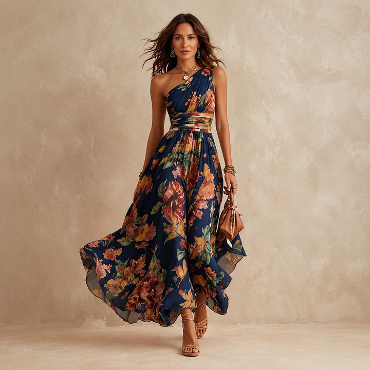 Rosemary – One-Shoulder Floral Maxi Dress
