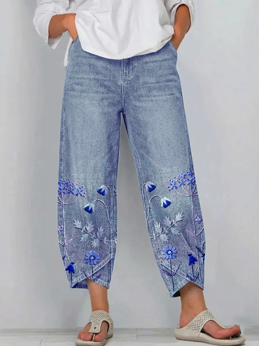 Rhonda – Floral Embroidered Casual Pants