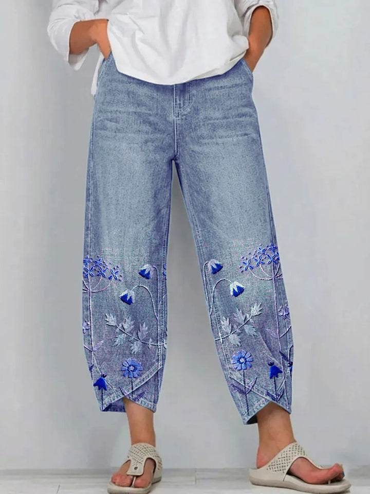 Rhonda – Floral Embroidered Casual Pants