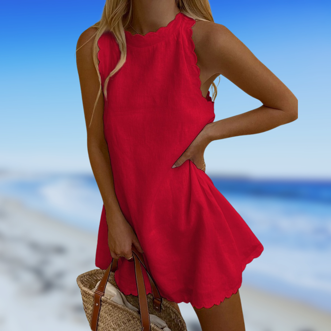 Suzanne – Scallop-Trim Linen-Look Mini Dress